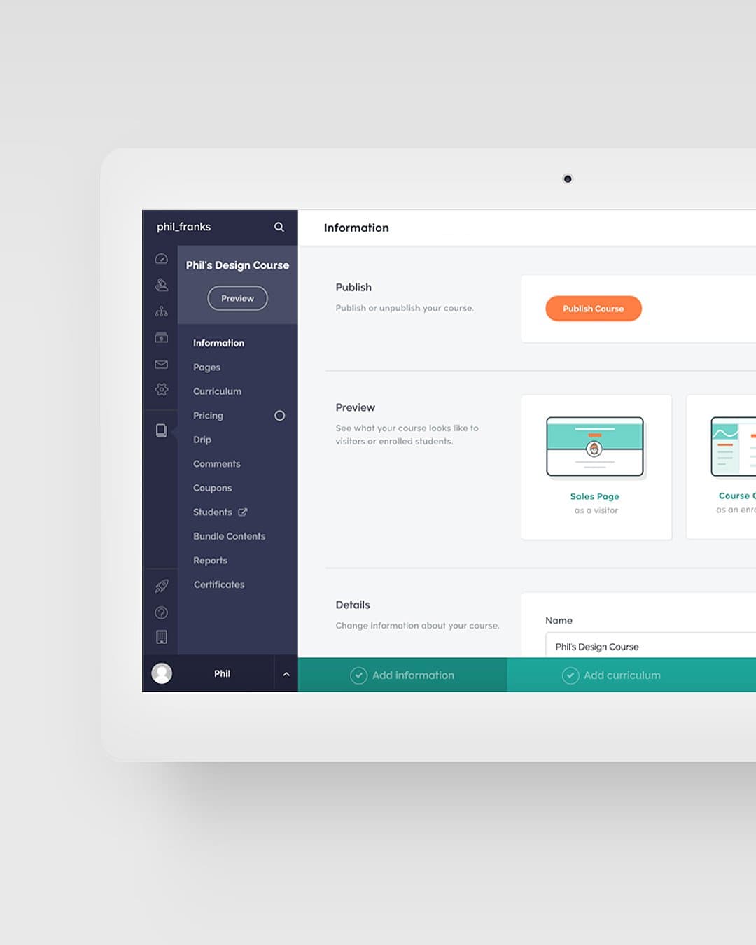 Teachable admin experience