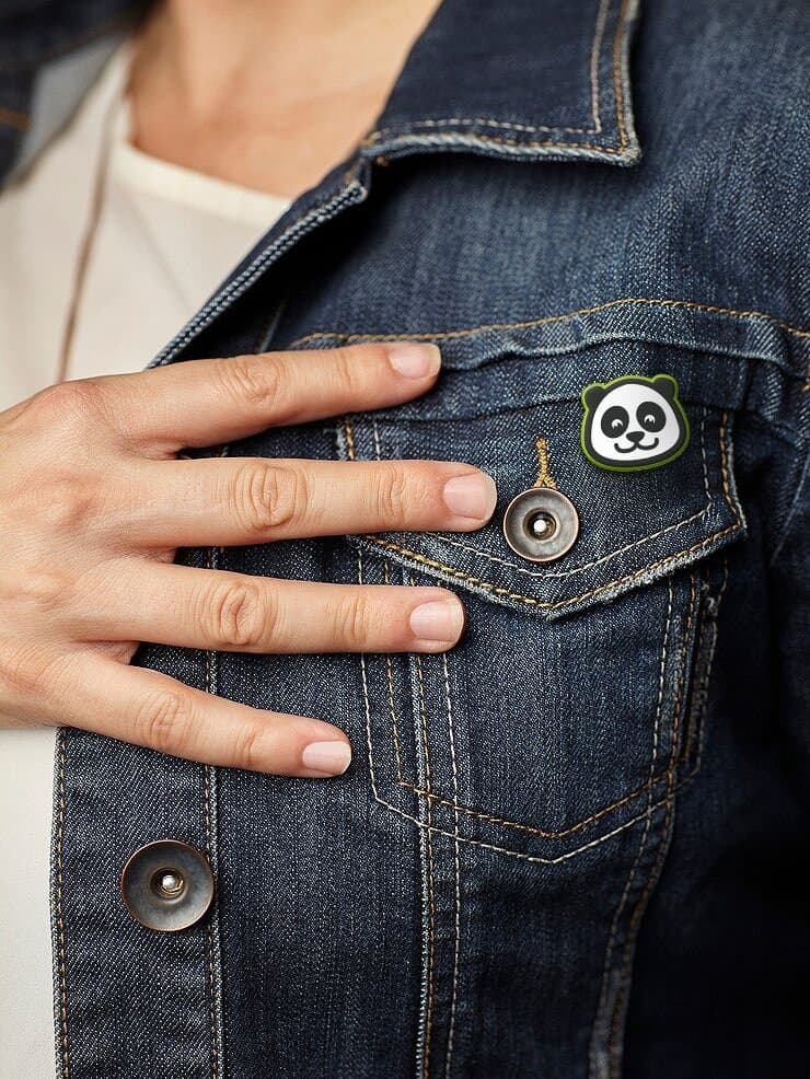 Panda pin on a denim jacket