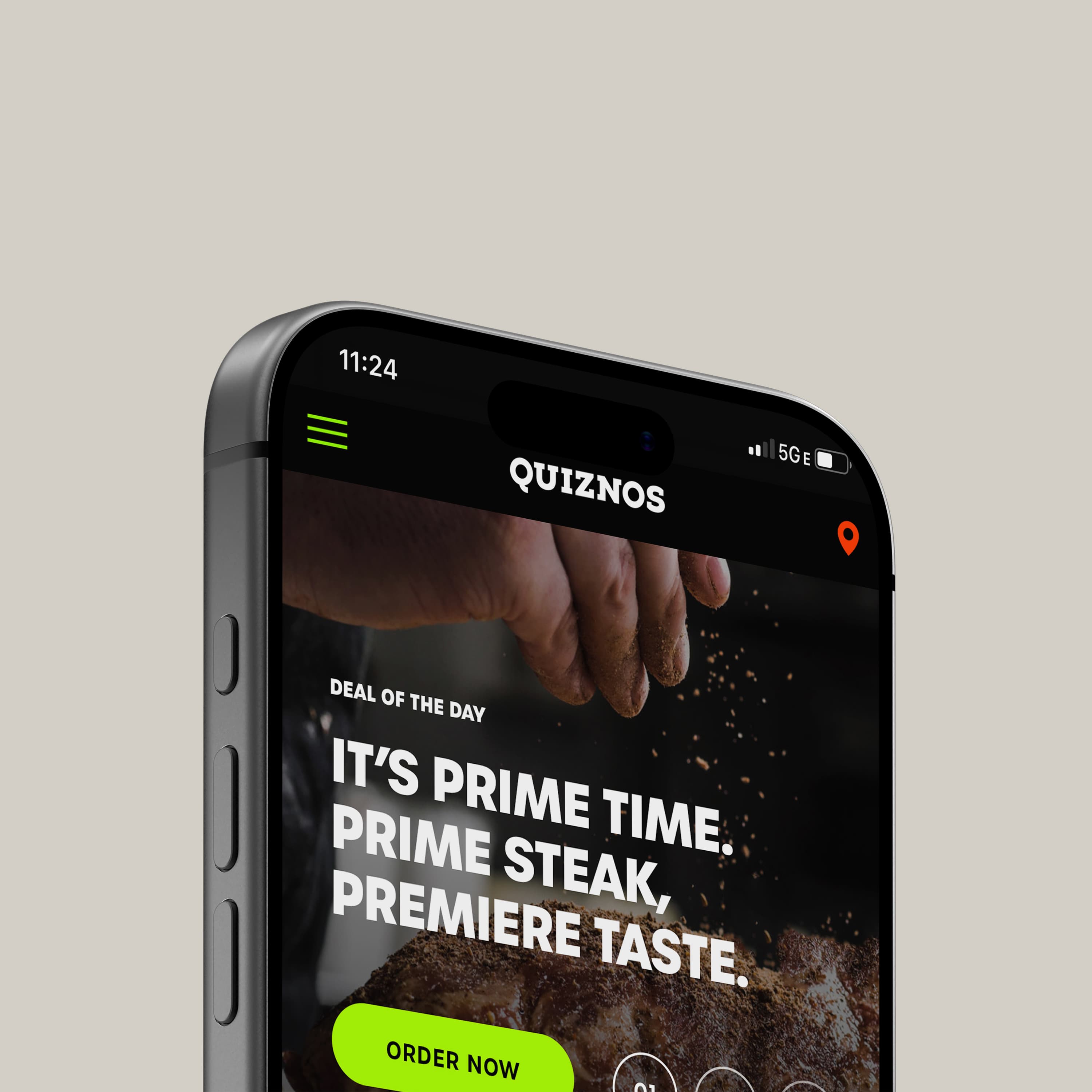 Quiznos mobile site on iPhone