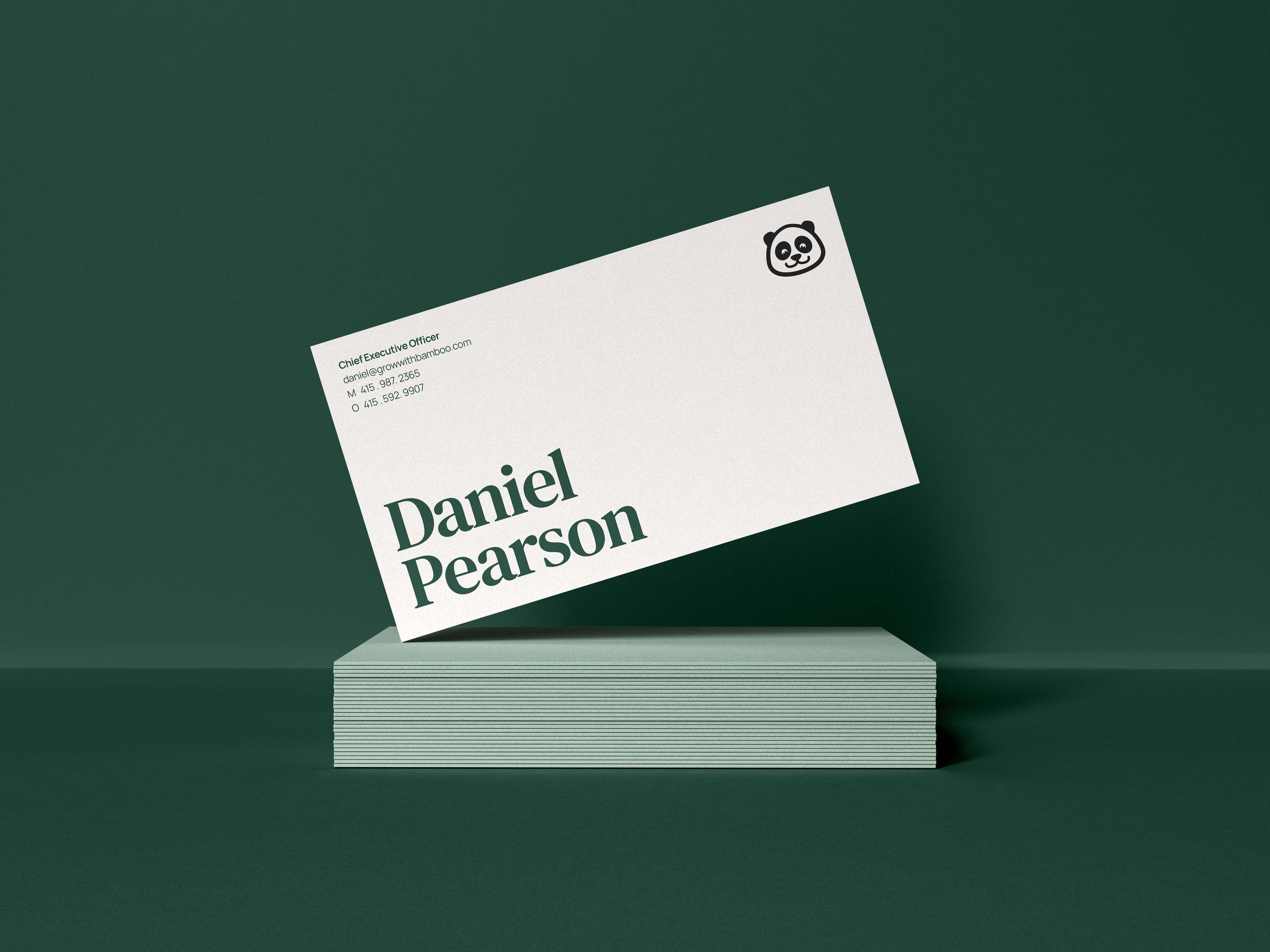 Bamboo business card for Daniel Pearson with the panda mark.