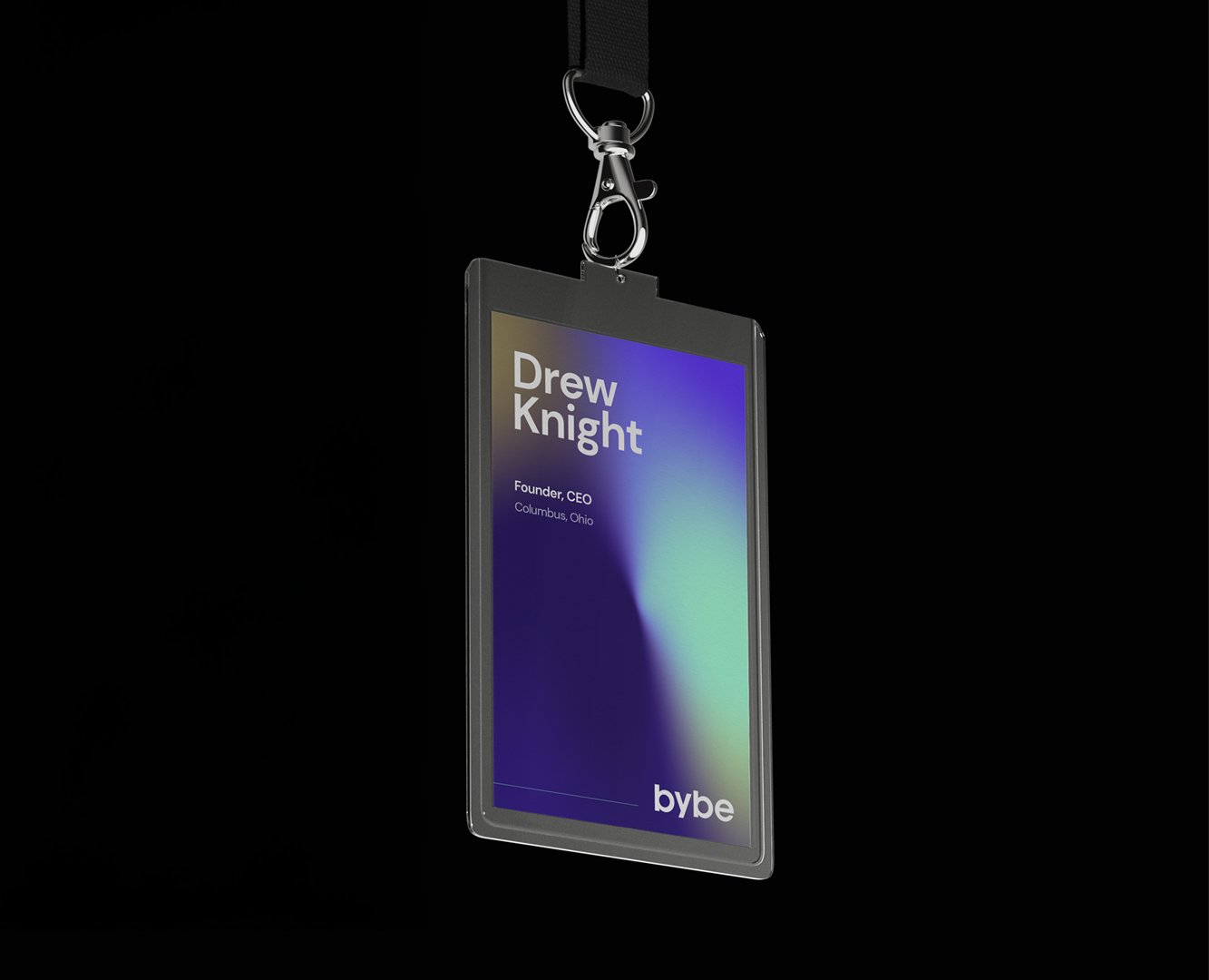 Conference badge for Drew Knight, founder and CEO of Bybe.